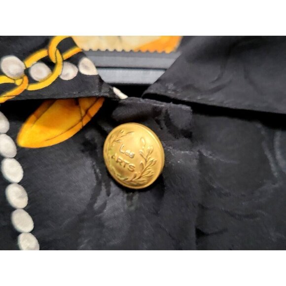 Vintage MAGGY LONDON Silk Blouse Gold Chain Pocket Watch Print - Picture 5 of 11